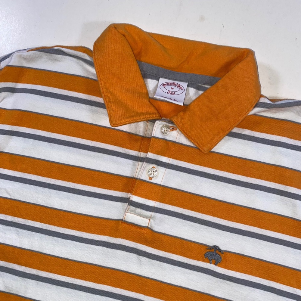 Brooks Brothers‎ 346 Striped Polo Shirt Mens Size M Short Sleeve Orange Gray